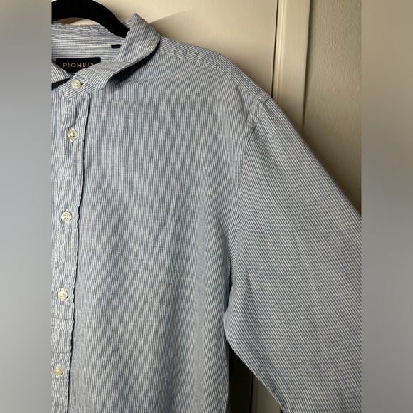 Piombo Italian Blue White Striped Coastal Nautical Collared Button Down Shirt XL - Picture 4 of 14
